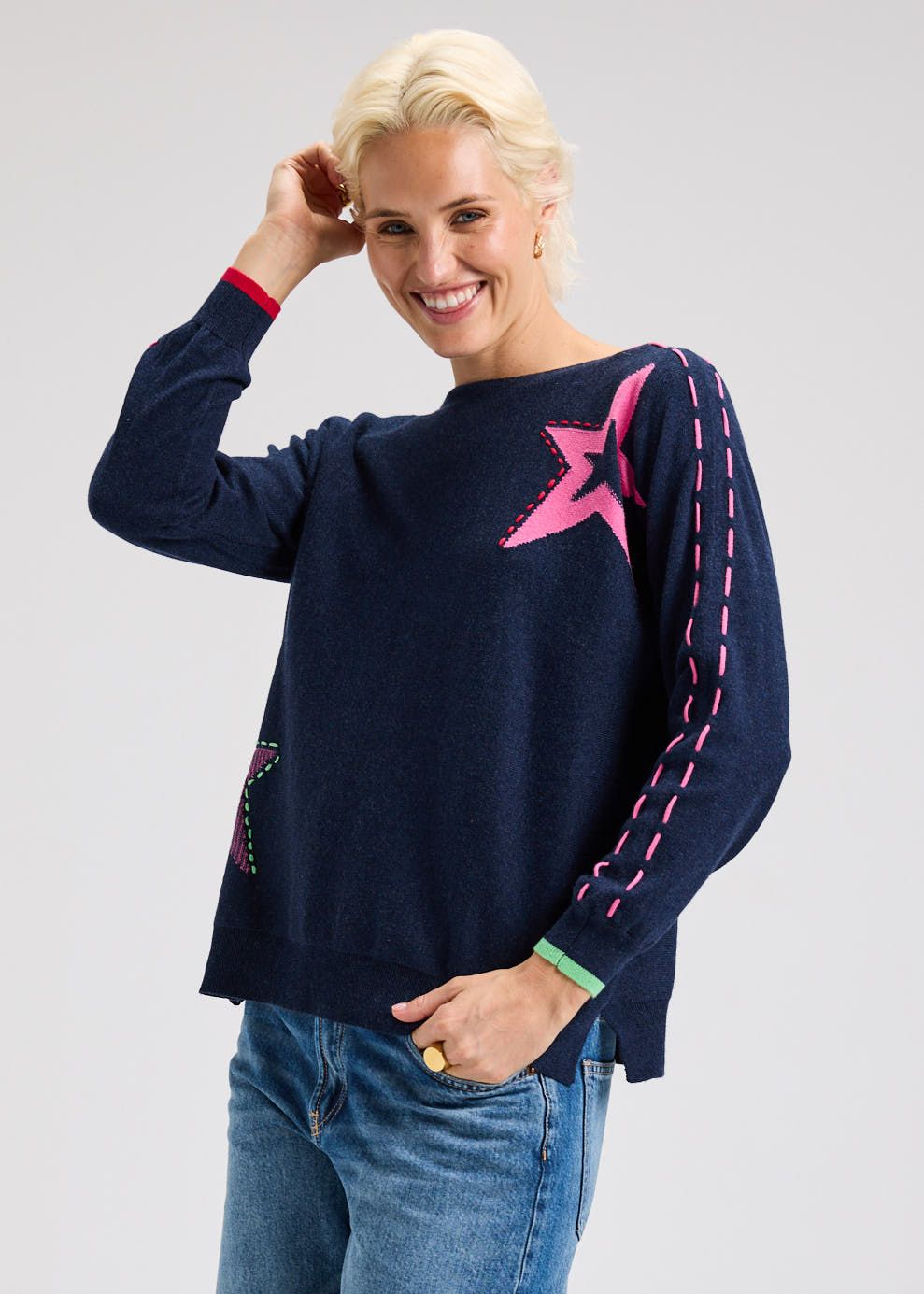 Threaded Star Sweater ZP7526U, Color: Dark Denim, Size: XS