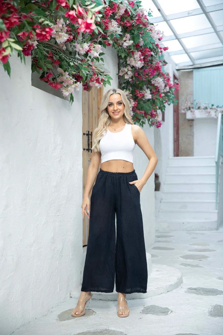 Anita's Relaxed Linen Pant 15070, Color: Navy, Size: S/M
