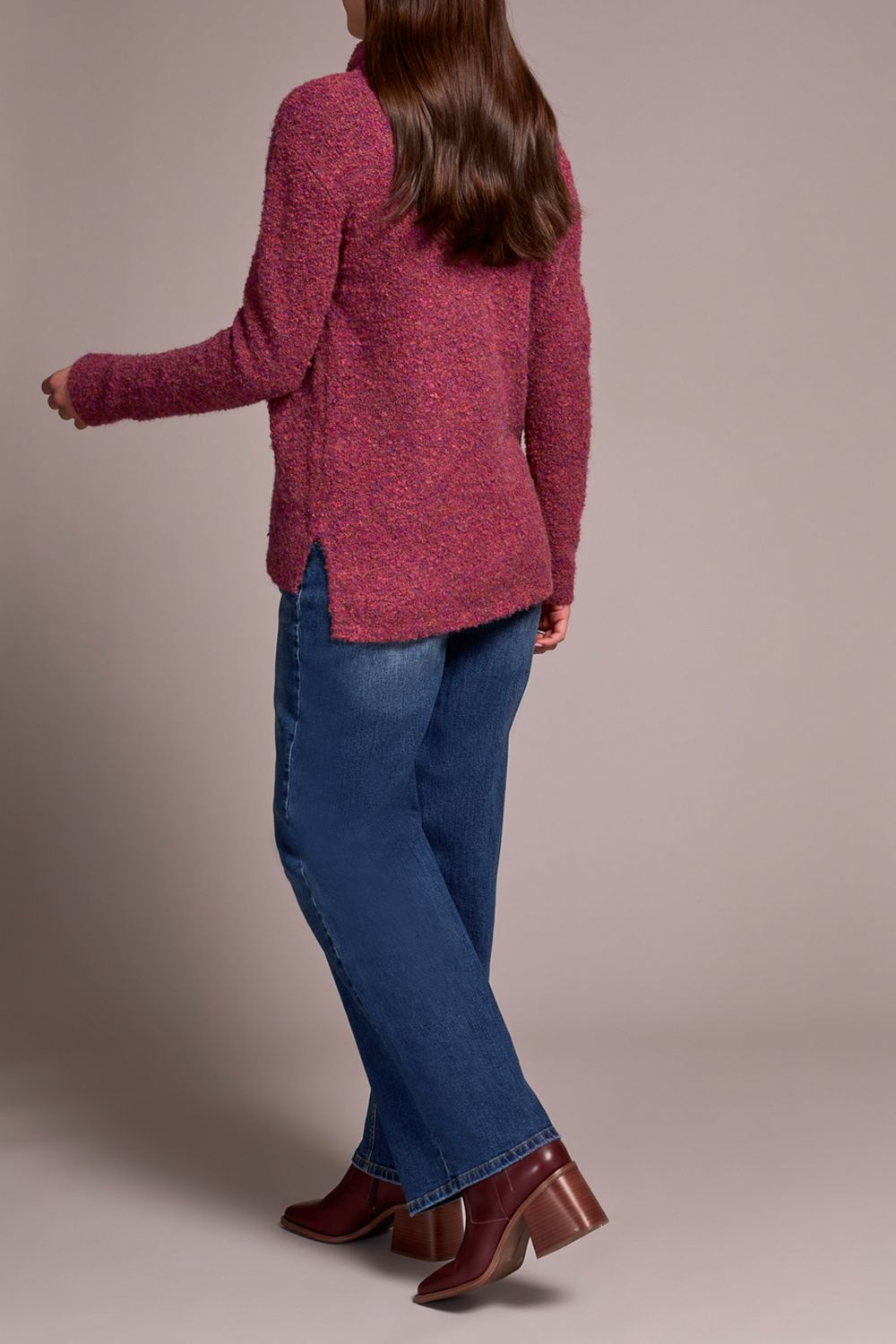Cowl Neck Sweater W/Side Slits 5929O/5033, Color: m CoralBlaze, Size: XS