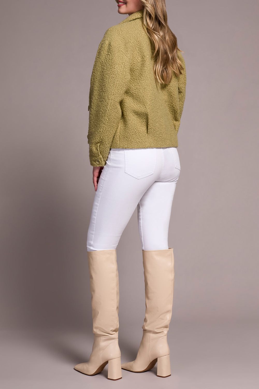 Button Front Boucle Jacket 5907O/5343, Color: Oliveleaf, Size: S