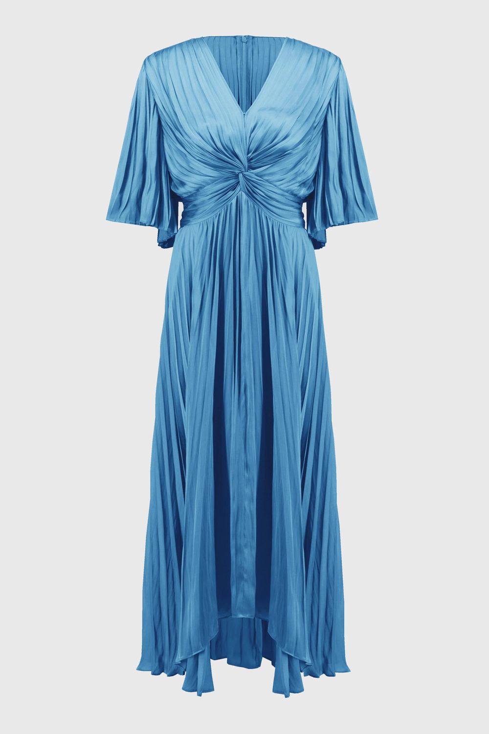 Pleated Satin Midi Dress 251903, Color: Coastal Blue, Size: S