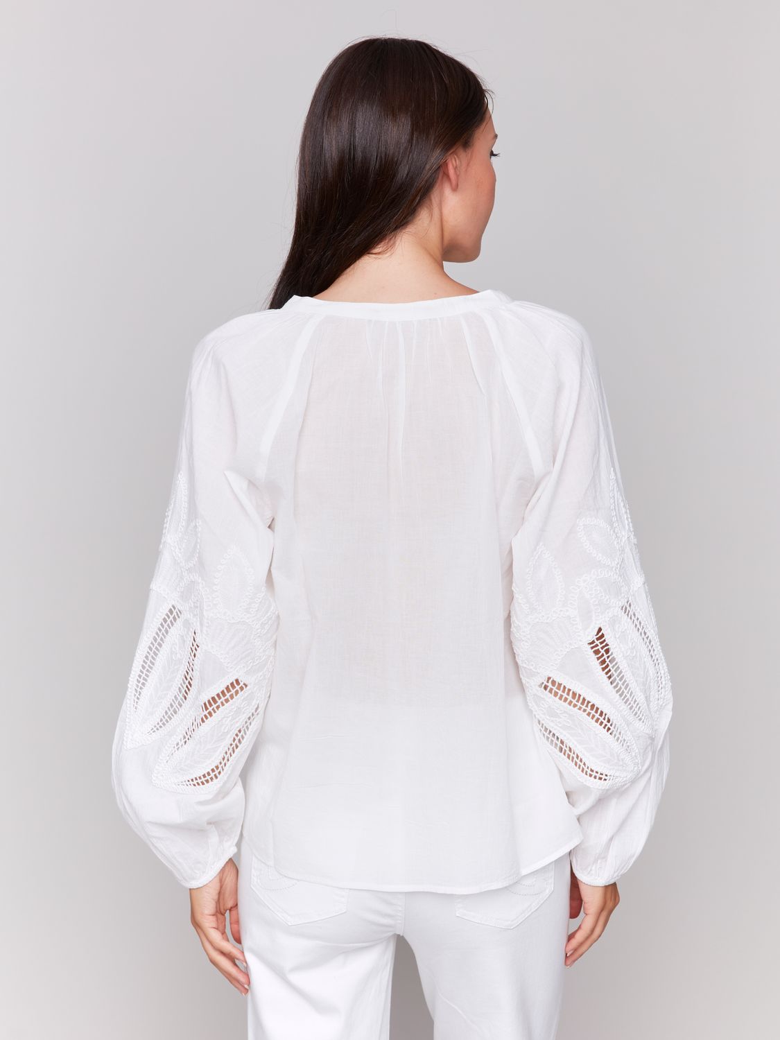 Raglan Sleeve Blouse With Embroidery C4600E/218C, Color: White, Size: XS