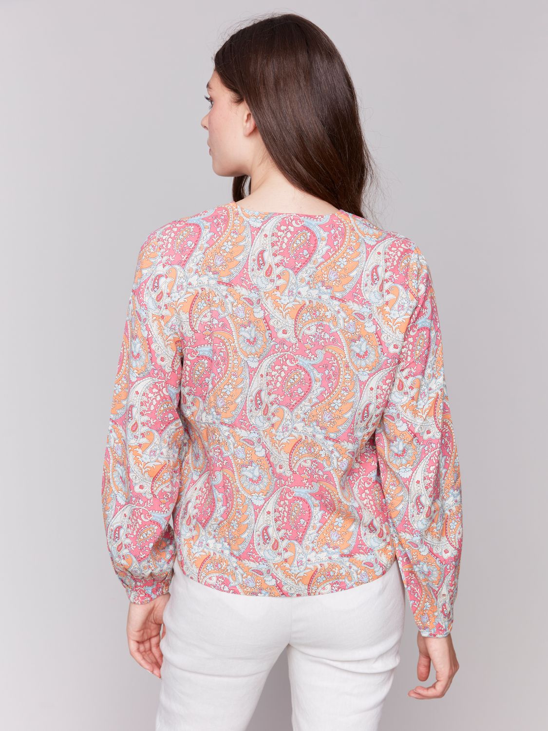 V Neck Blouse With Front Ties C4564P/808B, Color: Paisley, Size: XS