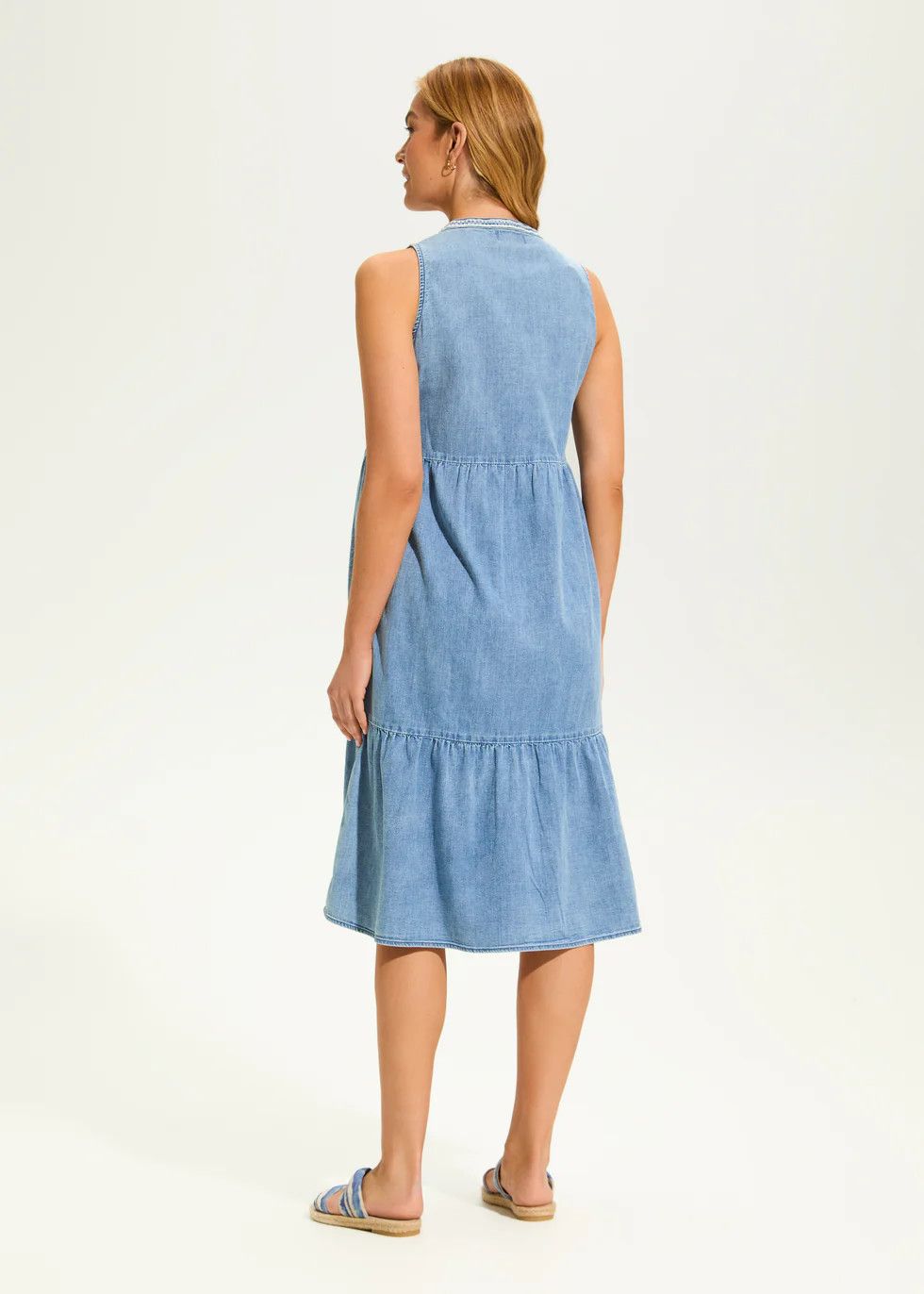 Light Denim Tiered Dress 7811992, Color: Medium Wash, Size: S