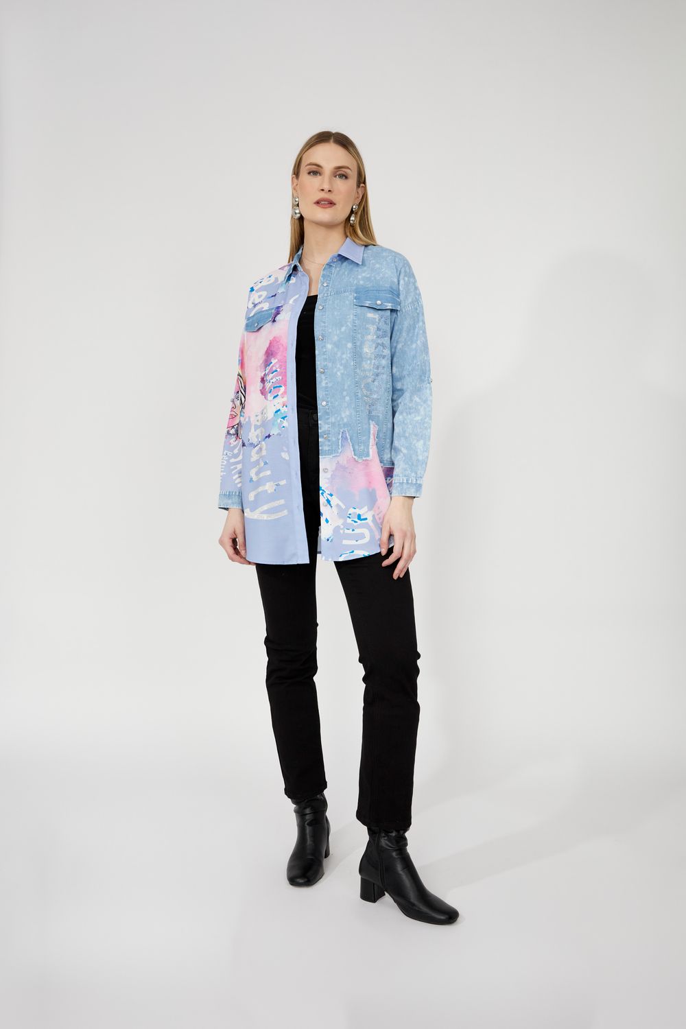 Floral Long-sleeve Shirt Style 243528U, Color: Pink/Blue, Size: XS