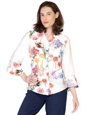BLOUSE WITH BELL SLEEVES V8178, Color: White Multi, Size: S