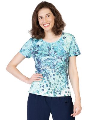 PRINTED TOP v8158B, Color: Dark Aqua, Size: S