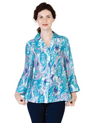Printed Blouse V8172, Color: BLUE MULTI, Size: S