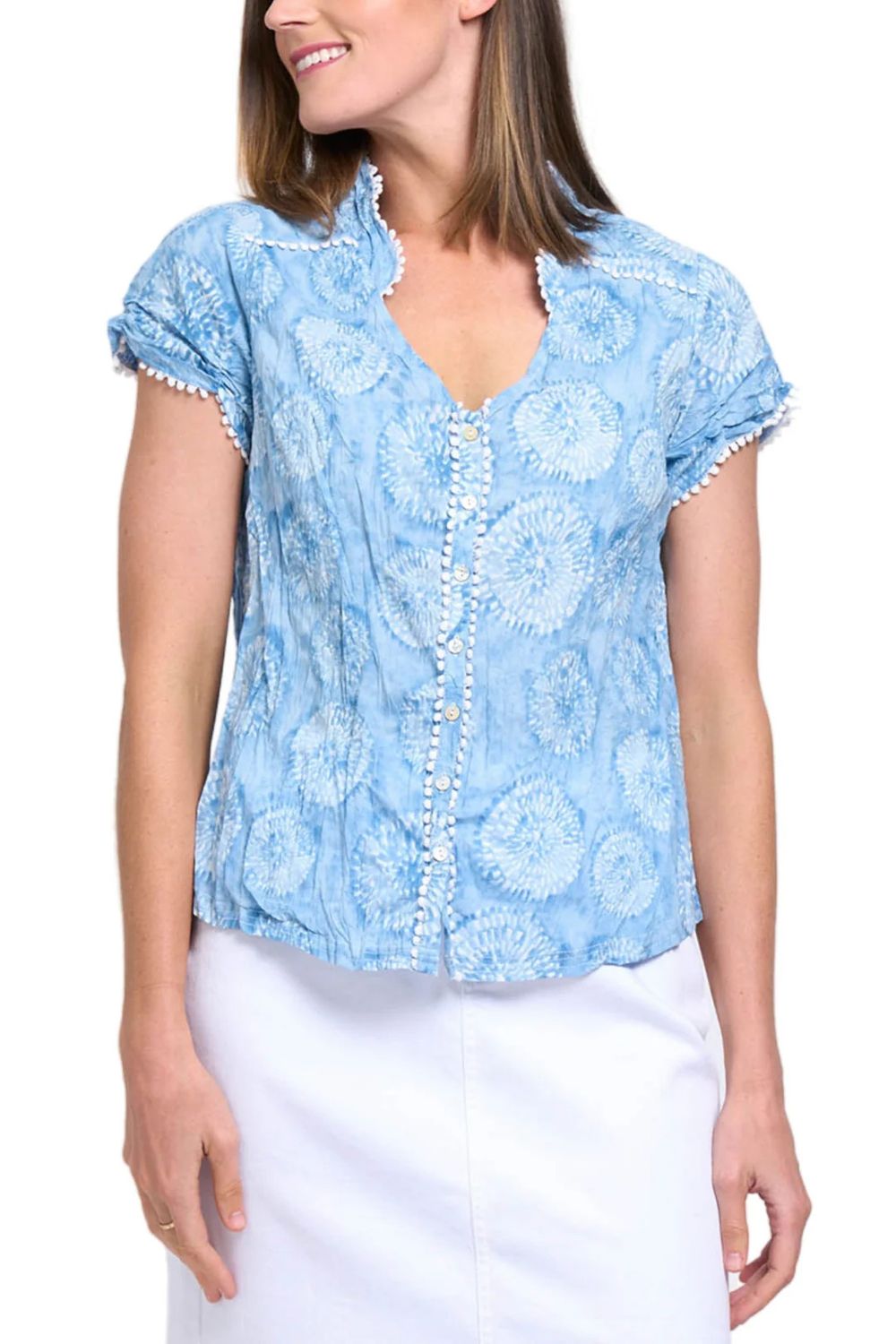 Infamous Crush Cap Sleeve Shirt FO7917, Color: Hydra, Size: 4