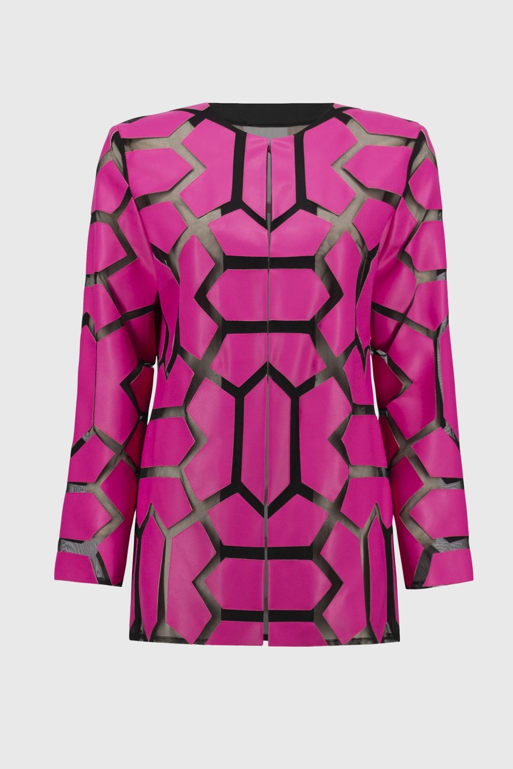 Laser-Cut Leatherette on Mesh Jacket 241905S25, Color: Vanilla/Black, Size: S