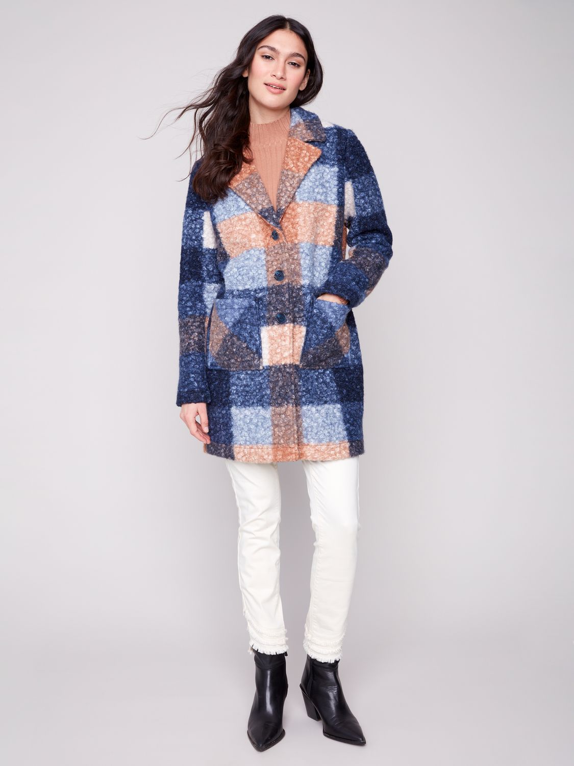 Plaid Boucle Jacket C6141Z/707A, Color: Moonlight, Size: S
