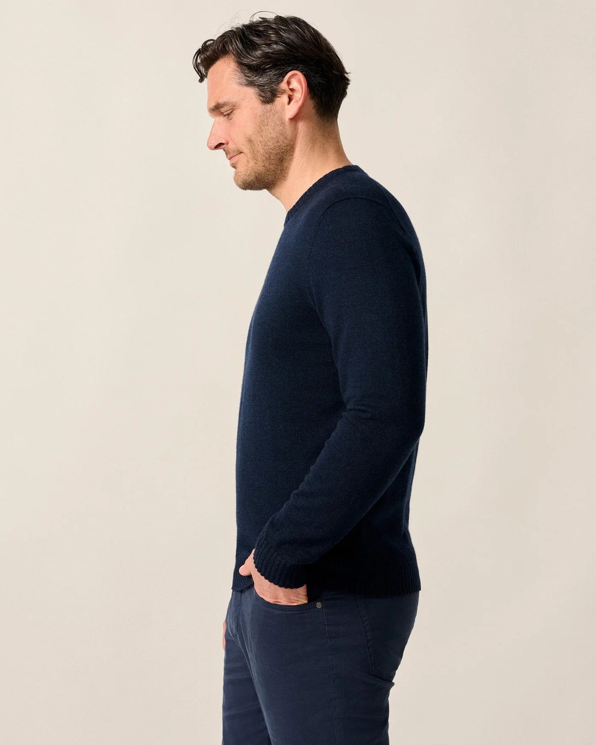 Ronald Merino Wool Crewneck Sweater JMSW100160, Color: Navy, Size: M