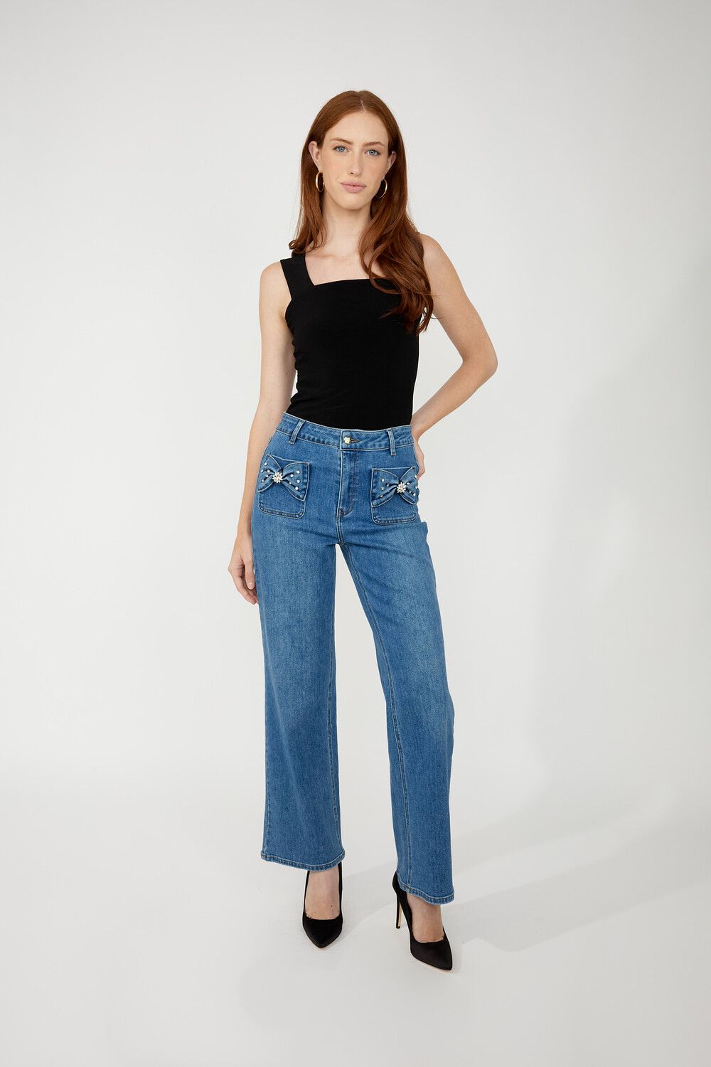 Embellished Denim Pant 254978, Color: Blue, Size: S