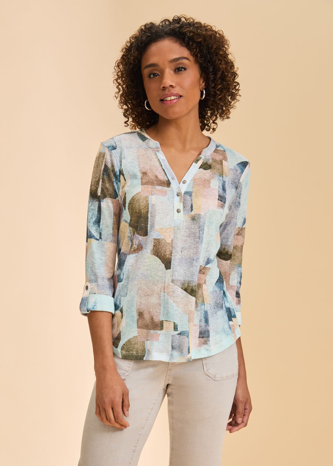 Henley Top 3902350, Color: Copperstone, Size: S