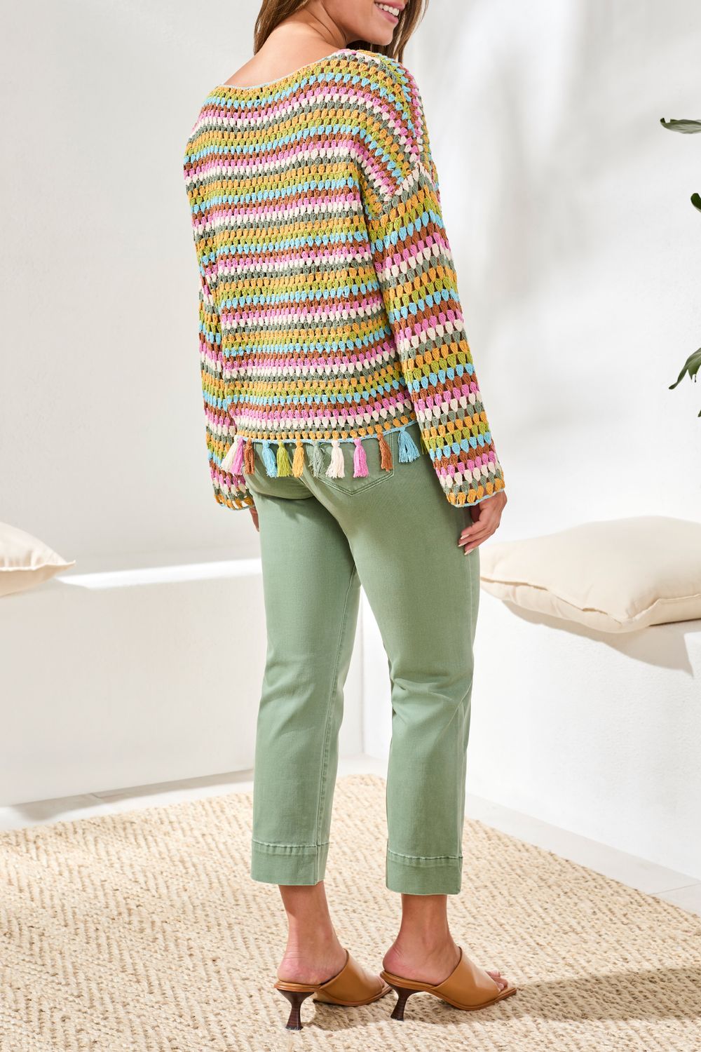 Bell Sleeve Sweater With Tassles 3034O/576, Color: Aqua Sky, Size: S