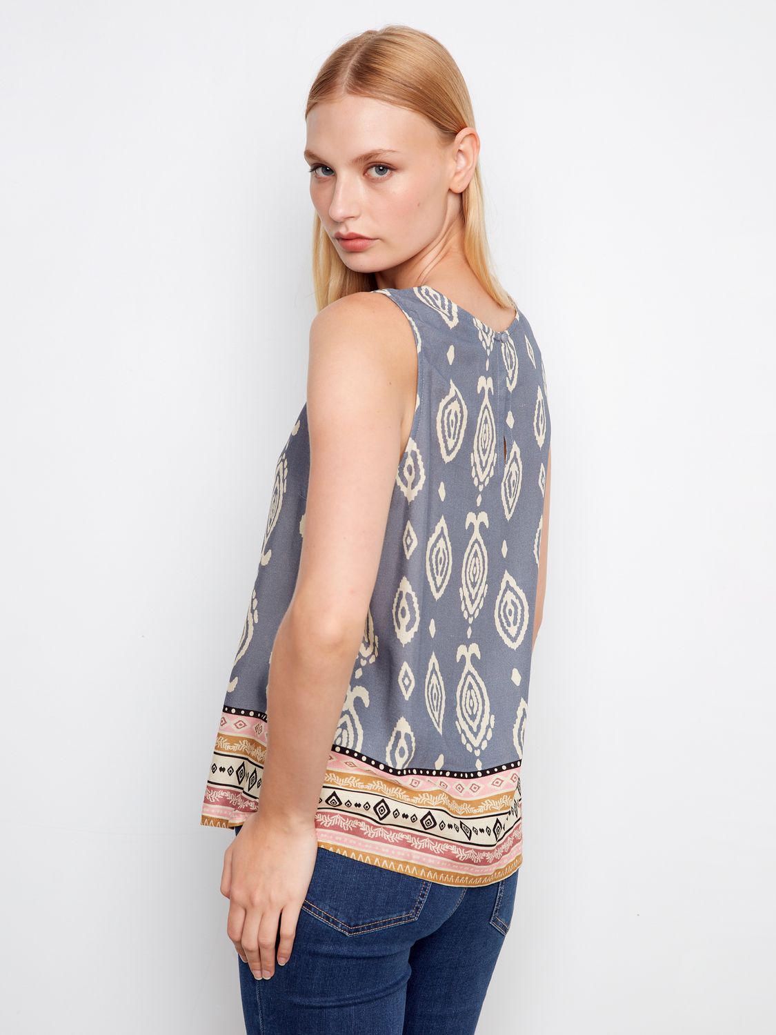 Border Print Sleeveless Blouse C4512B/808B, Color: Mural, Size: S