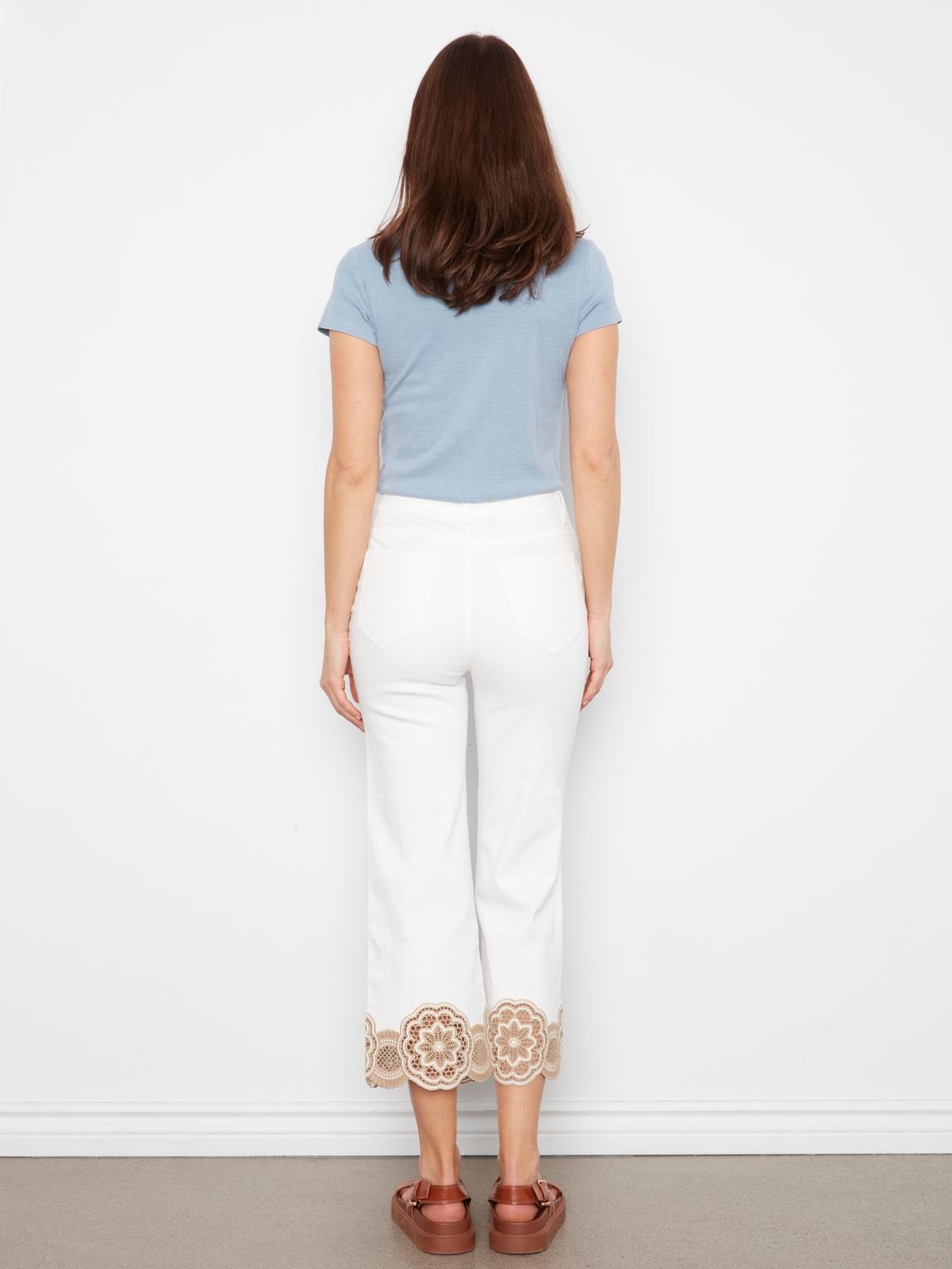 Flare Leg Pant With Laser Cut Lace At Hem C5773C/615A, Color: White, Size: 4