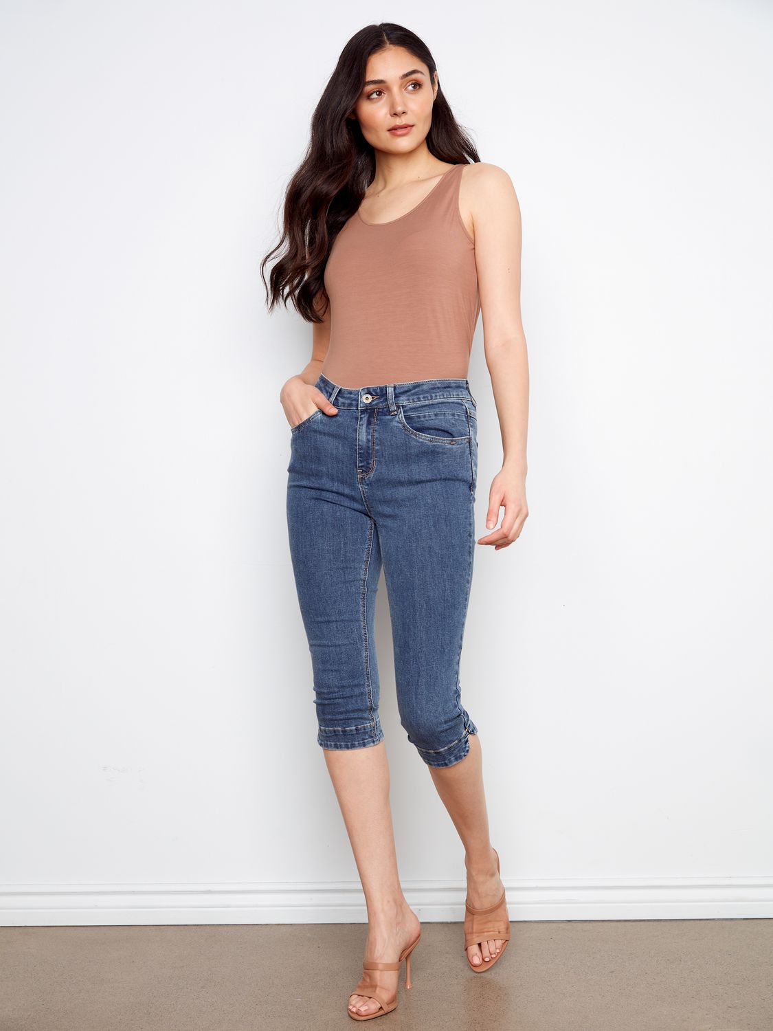 Stretch Denim Capri Pants C5514RR/431A, Color: Medium Blue, Size: 4