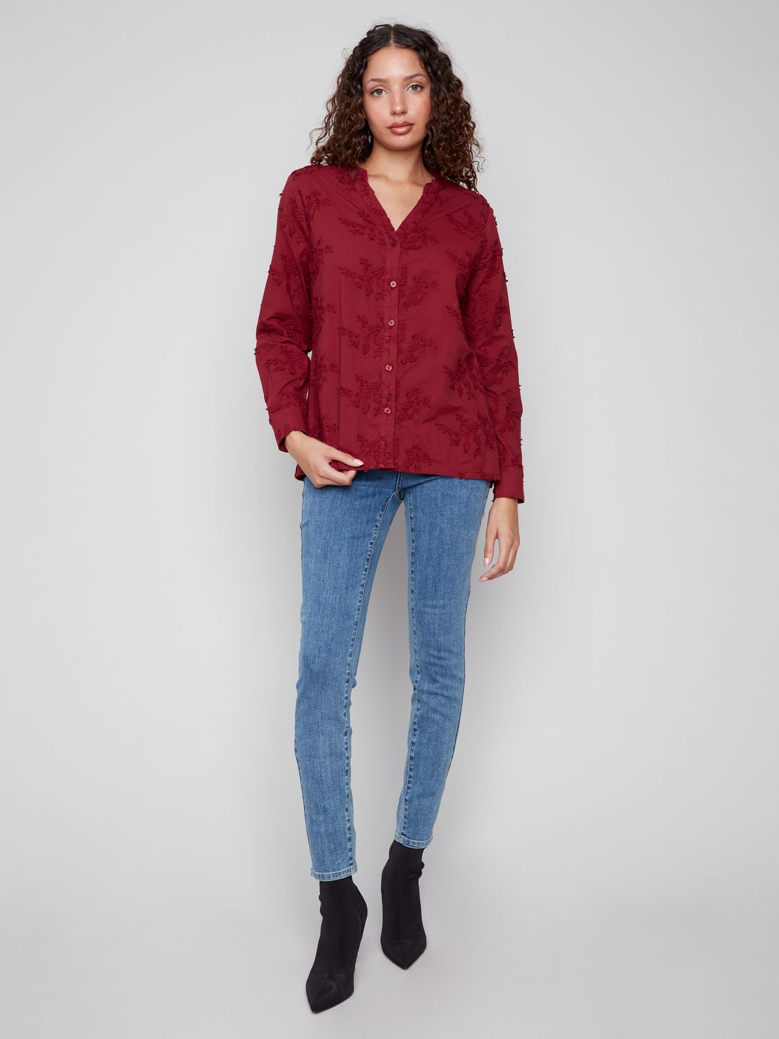 Button Up Blouse C4629/337C, Color: Cabernet, Size: XS