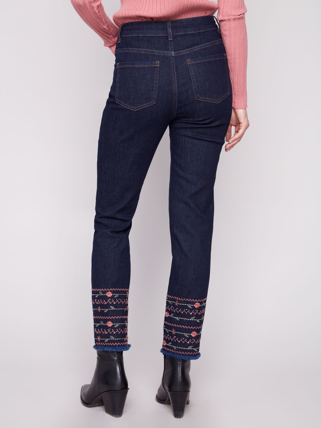 Hem Embroidered Stretch Denim C5573R/437C, Color: Deep Blue, Size: 4