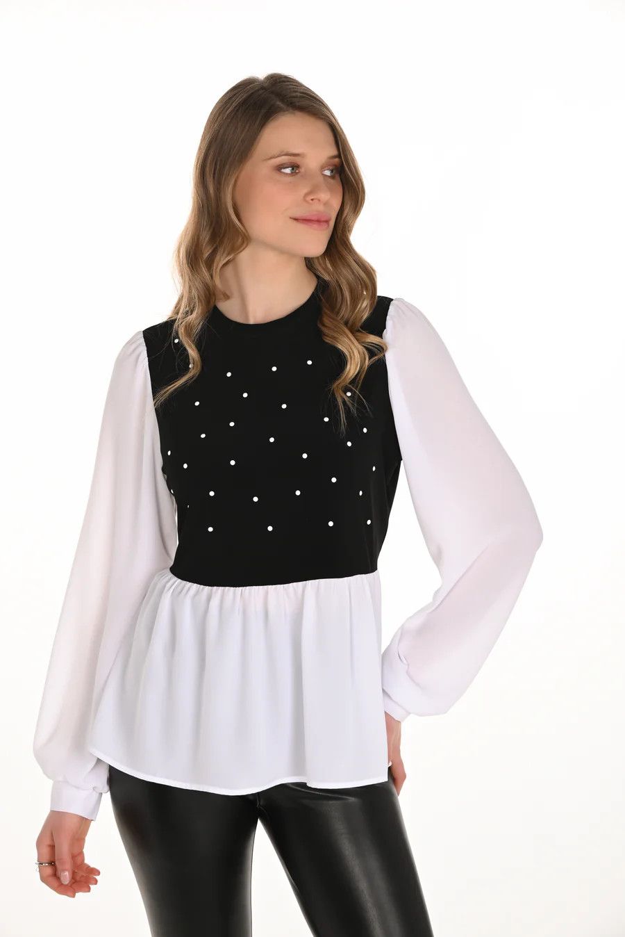 Woven Top 254028, Color: Off White/Black, Size: 8