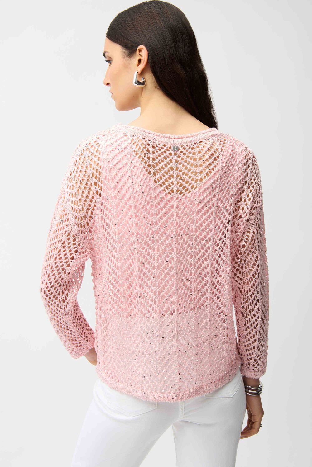 Sequins Chevron Print Sweater 261915, Color: Petal Pink, Size: XS