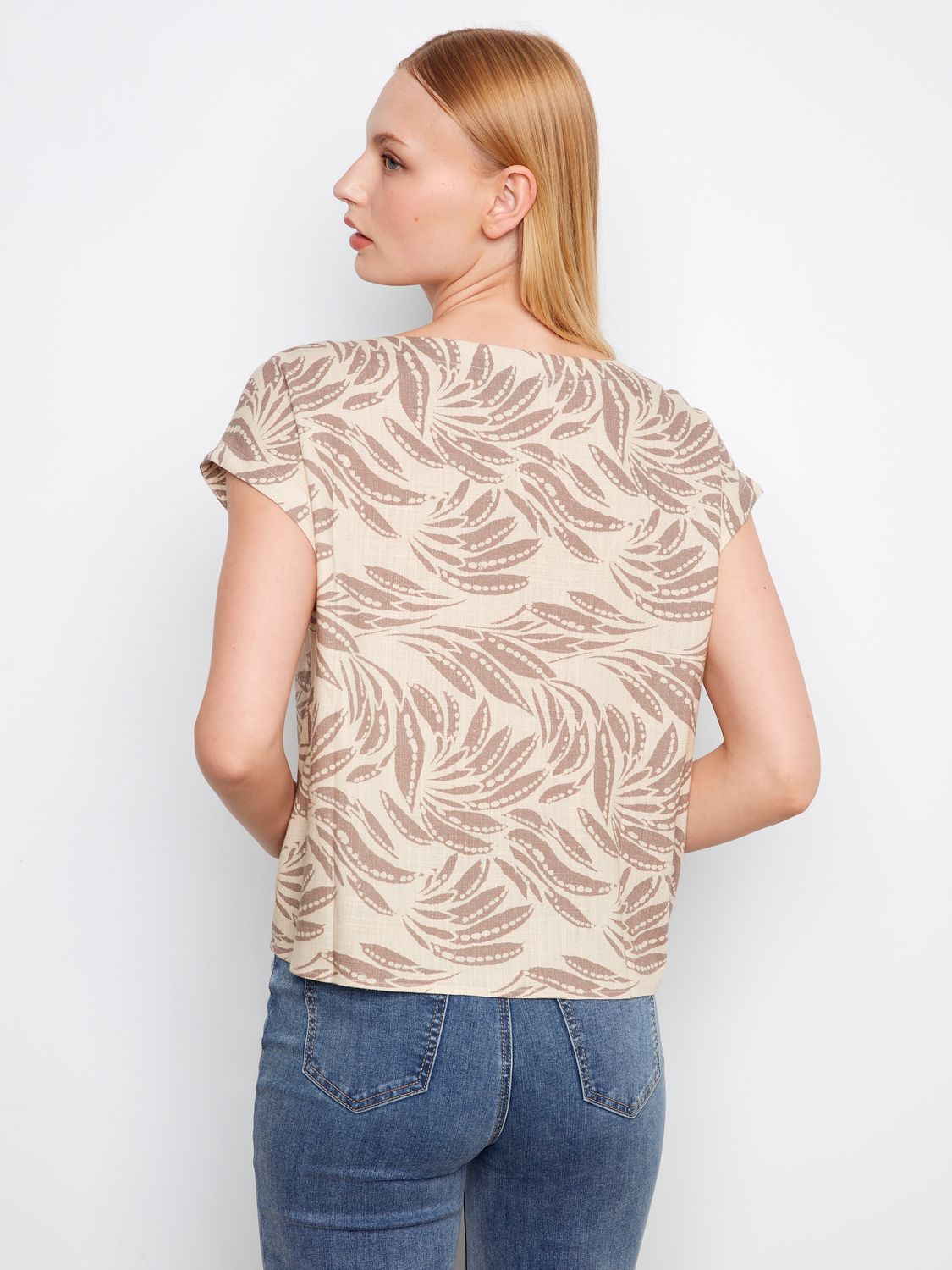 Printed Linen Front Tie Blouse C4271/787A, Color: Dune, Size: S