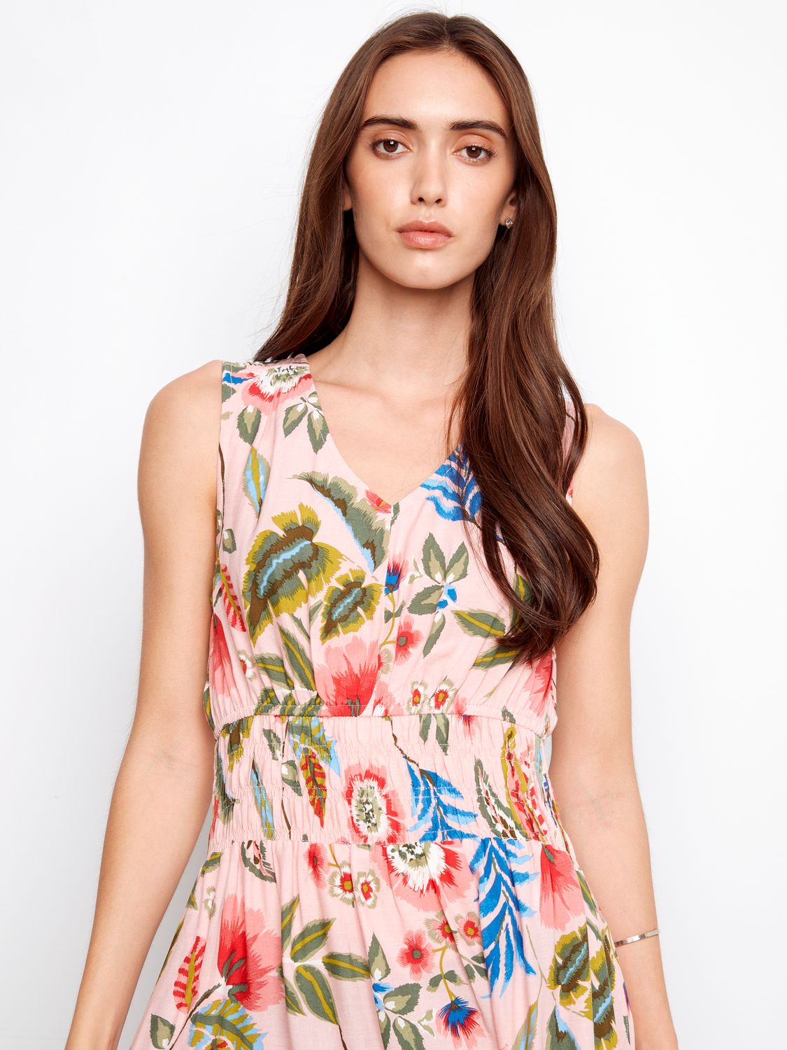 Printed Dress With Smocking At Waist C3261/510B, Color: Gardenia, Size: S