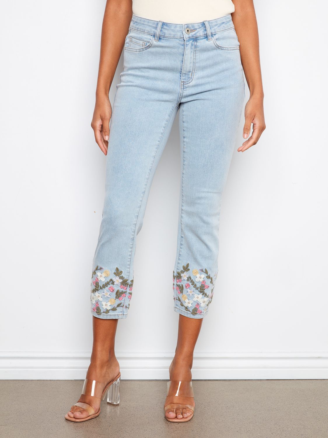 Cropped Pants With Embroidered Hem C5783/431A, Color: Lt Blue, Size: 4
