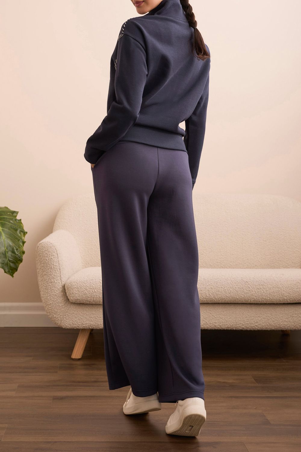 Funnel Neck Top W Stitching 2339O/8327, Color: Chambray, Size: XS