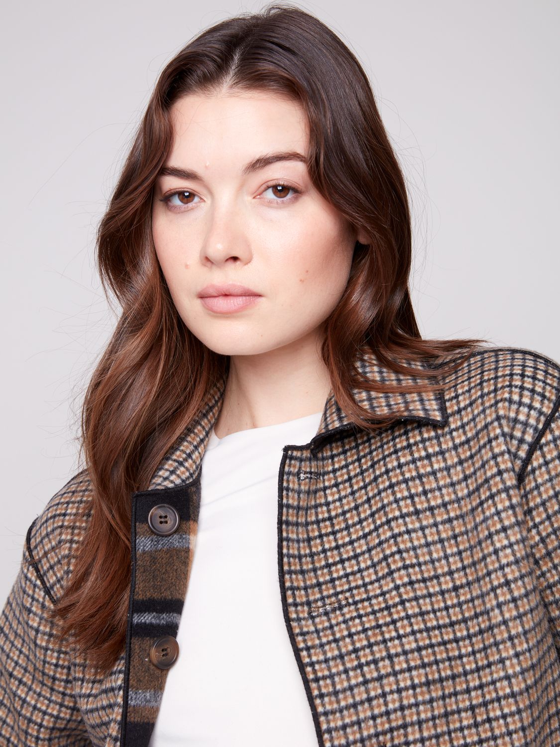 Reversible Plaid Coat C6185Y/134B, Color: Cocao, Size: S