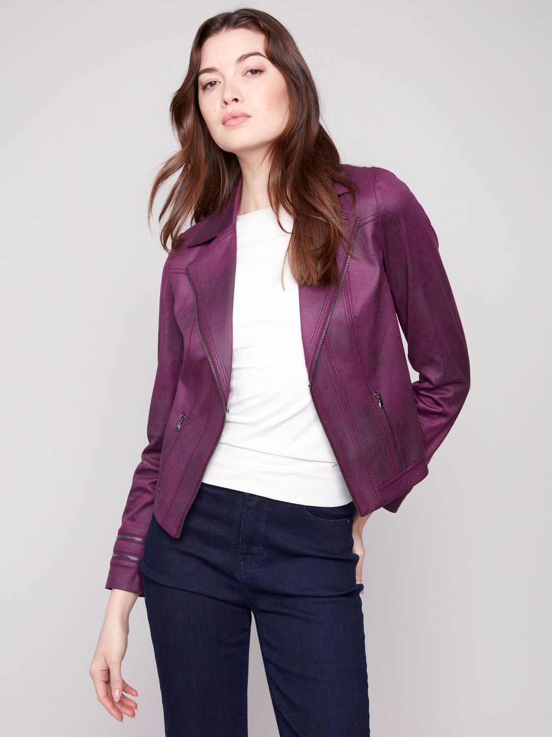 Vintage Faux Leather Jacket C6231Y/869A, Color: Cranberry, Size: S