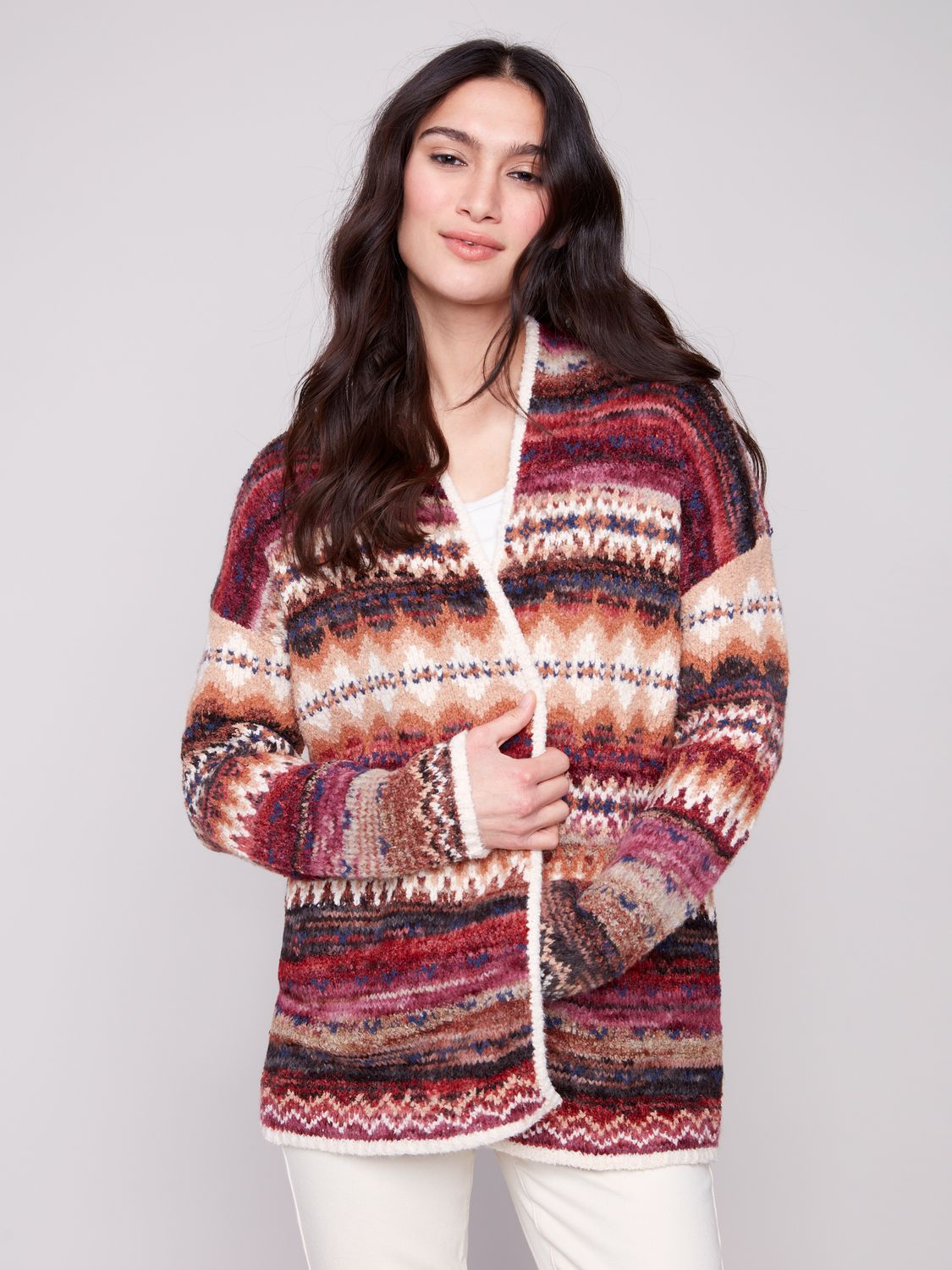 Jacquard Cardigan With Patch Pockets C2934/428C, Color: Jewel, Size: S