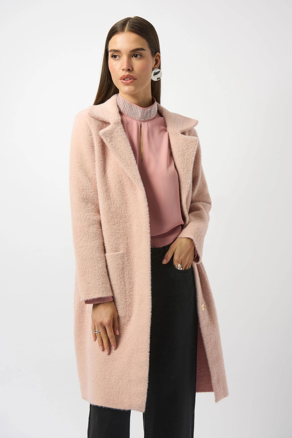 Feather Yarn and Faux Fur Sweater Coat 243923F25 T, Color: Merlot, Size: S