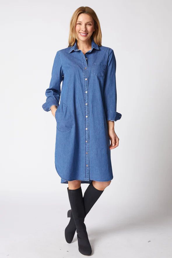 Cafe Midi Denim Dress 15287, Color: Medden, Size: XS