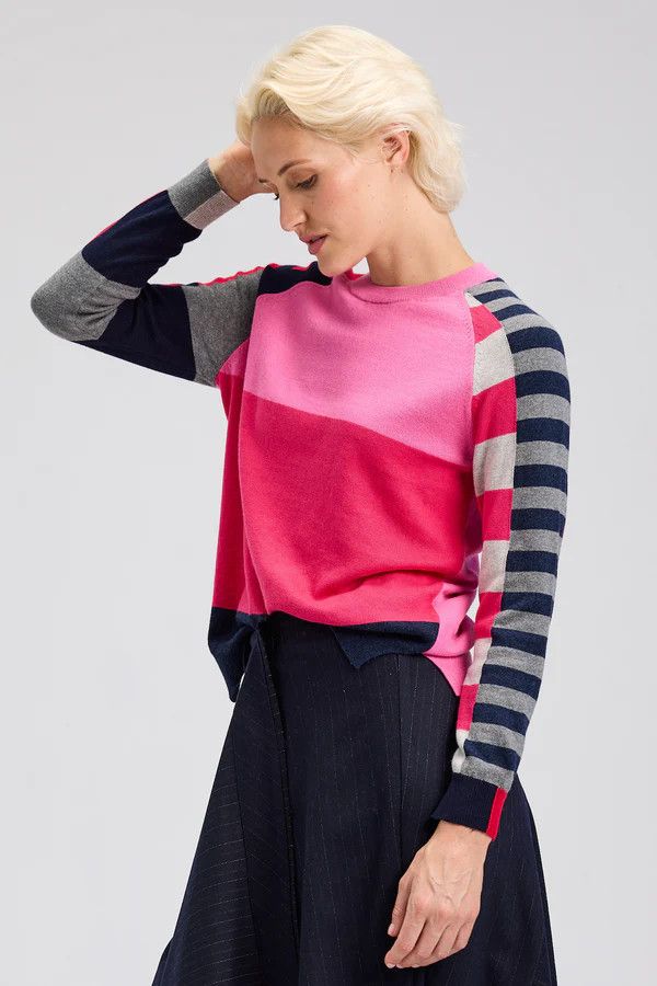 Color Block Sweater ZP4535U, Color: Pink Mix, Size: XS