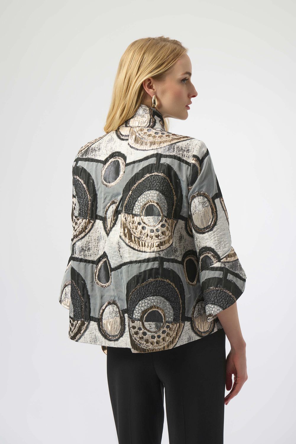 Abstract Jacquard Trapeze Jacket 254003, Color: Black/Multi, Size: 8