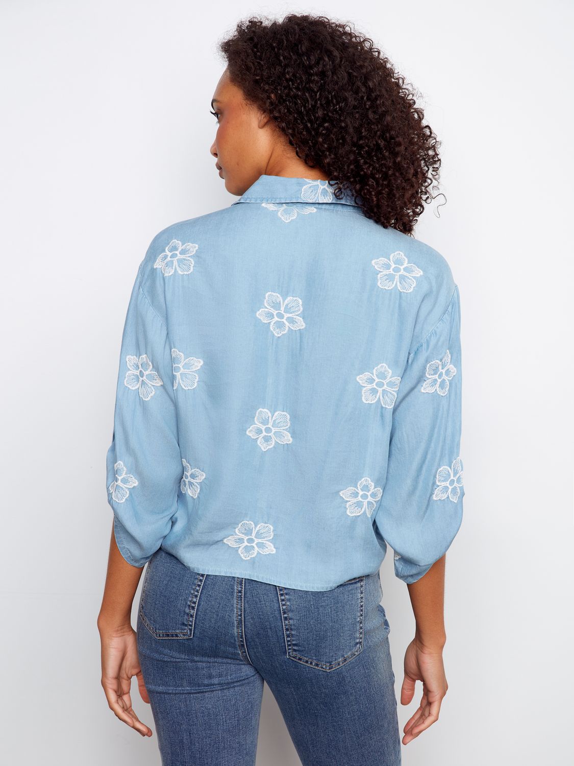 3/4 Rolled Up Sleeve Blouse C4593ER/249B, Color: Lt Blue, Size: XS