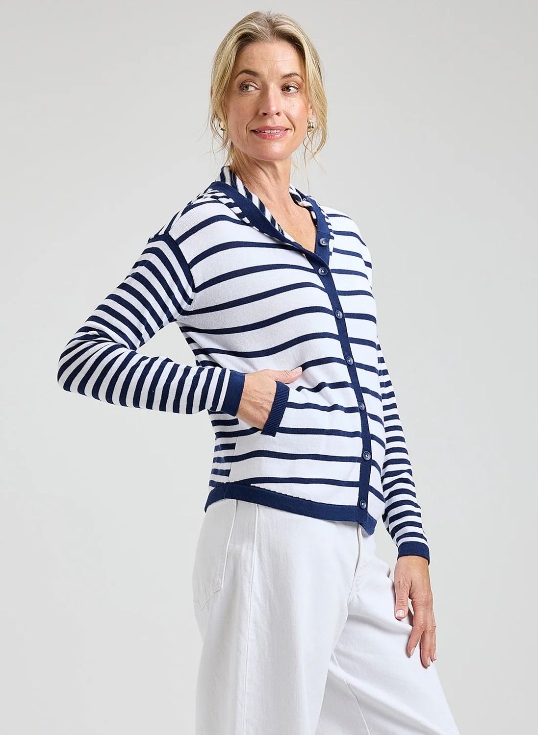 Multi Stripe Hoodie ZP8409U, Color: Marine, Size: XS