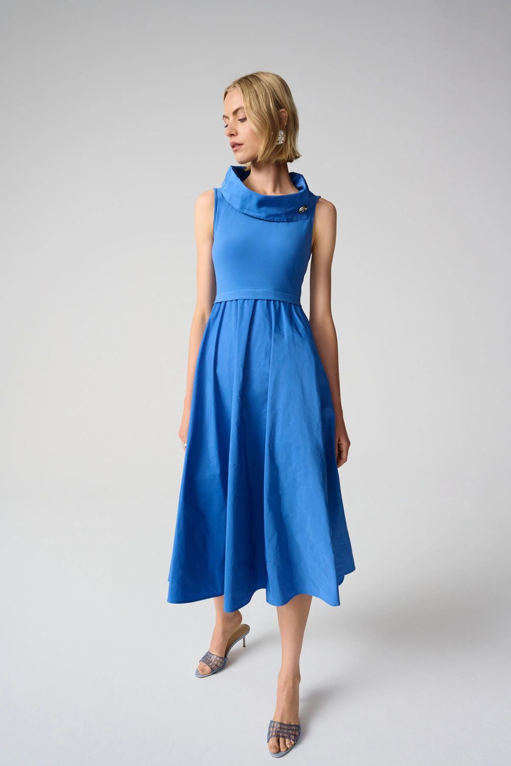Silky Knit Flare Dress With Shawl Collar 261274, Color: Harbor Sea, Size: 8