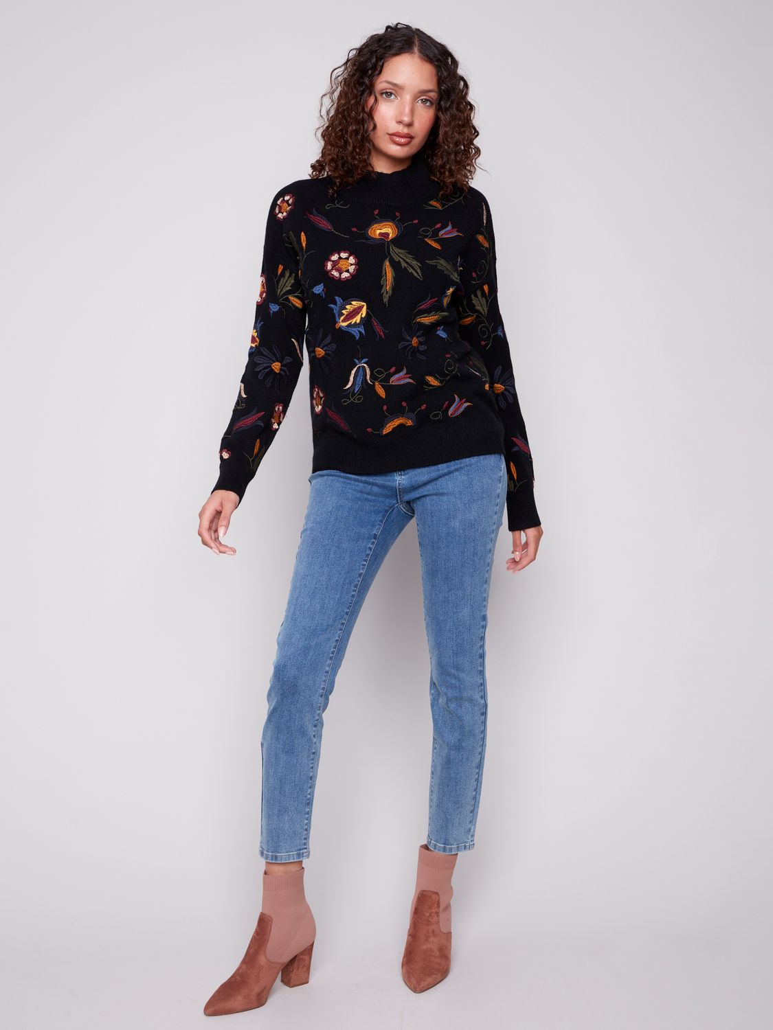 All Over Embroidered Sweater C2893/736A, Color: Black, Size: S