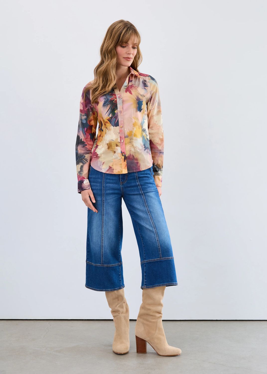 Long-Sleeve Split Neck Shirt, Melanie 700463, Size: S