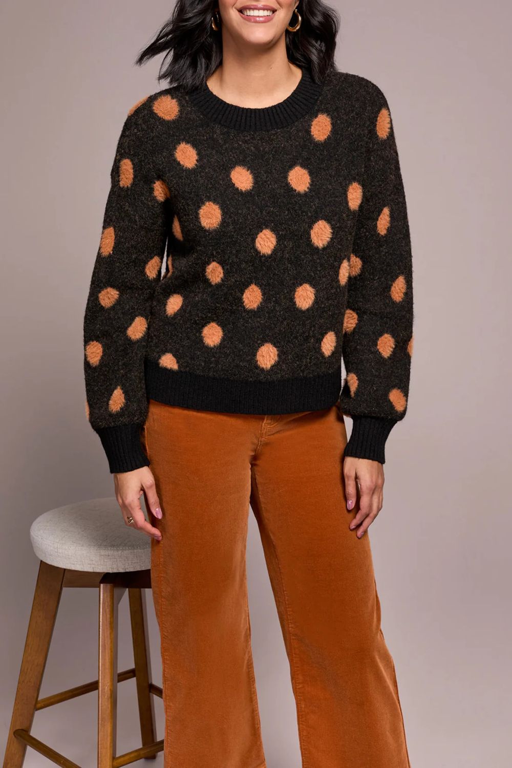 Eyelash Polka Dot Sweater 2297O/8356, Color: Black, Size: XS