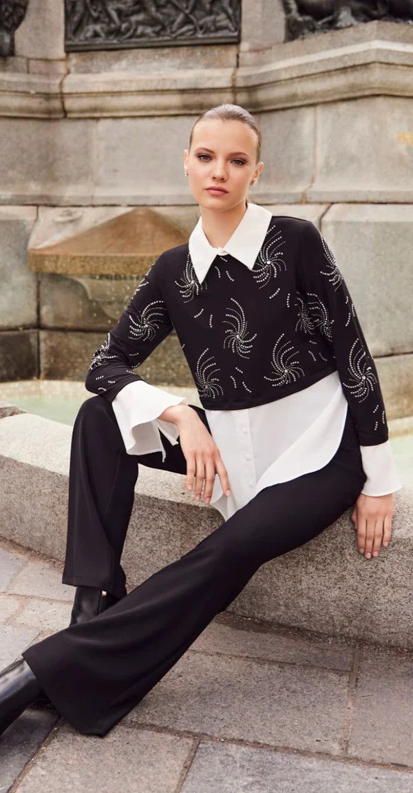 Fooler Tunic Blouse 254990, Color: Black/White, Size: S