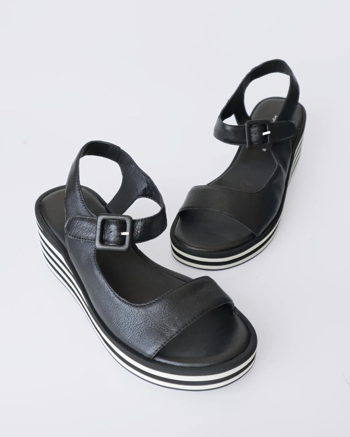 Figg Leather Platform Sandal, Color: Black Leather, Size: 37 (6.5-7)