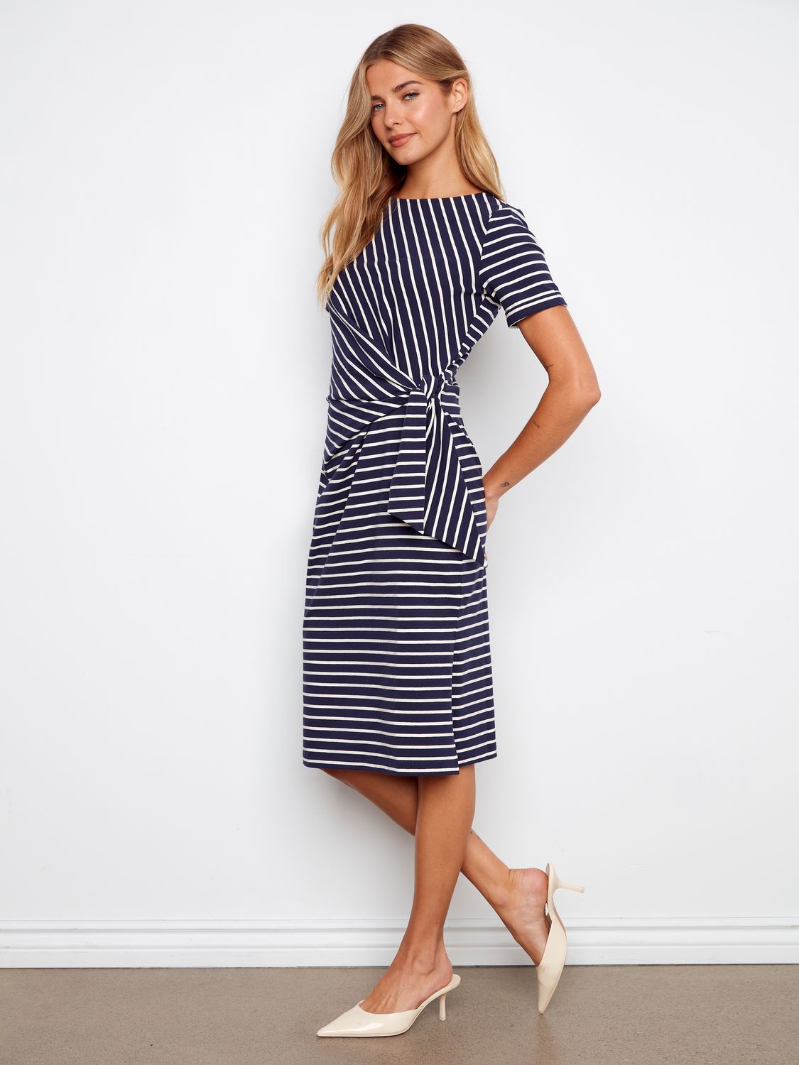 Boat Neck Dress With Tie C3250T/579C, Color: Navy, Size: XS
