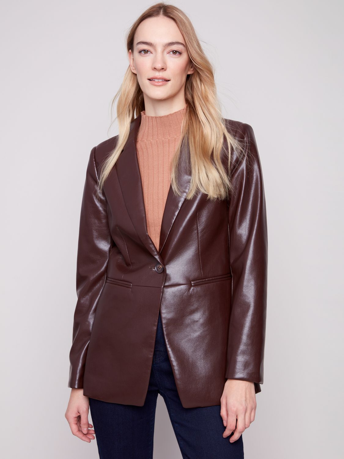 Faux Leather Blazer C6387/375C, Color: Black, Size: 4