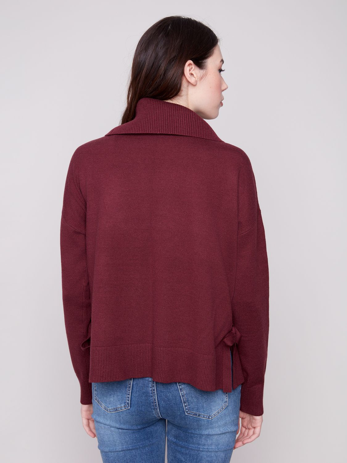 Cowl Neck Sweater Side Slit/Tie Details C2903/974A, Color: Black, Size: XS