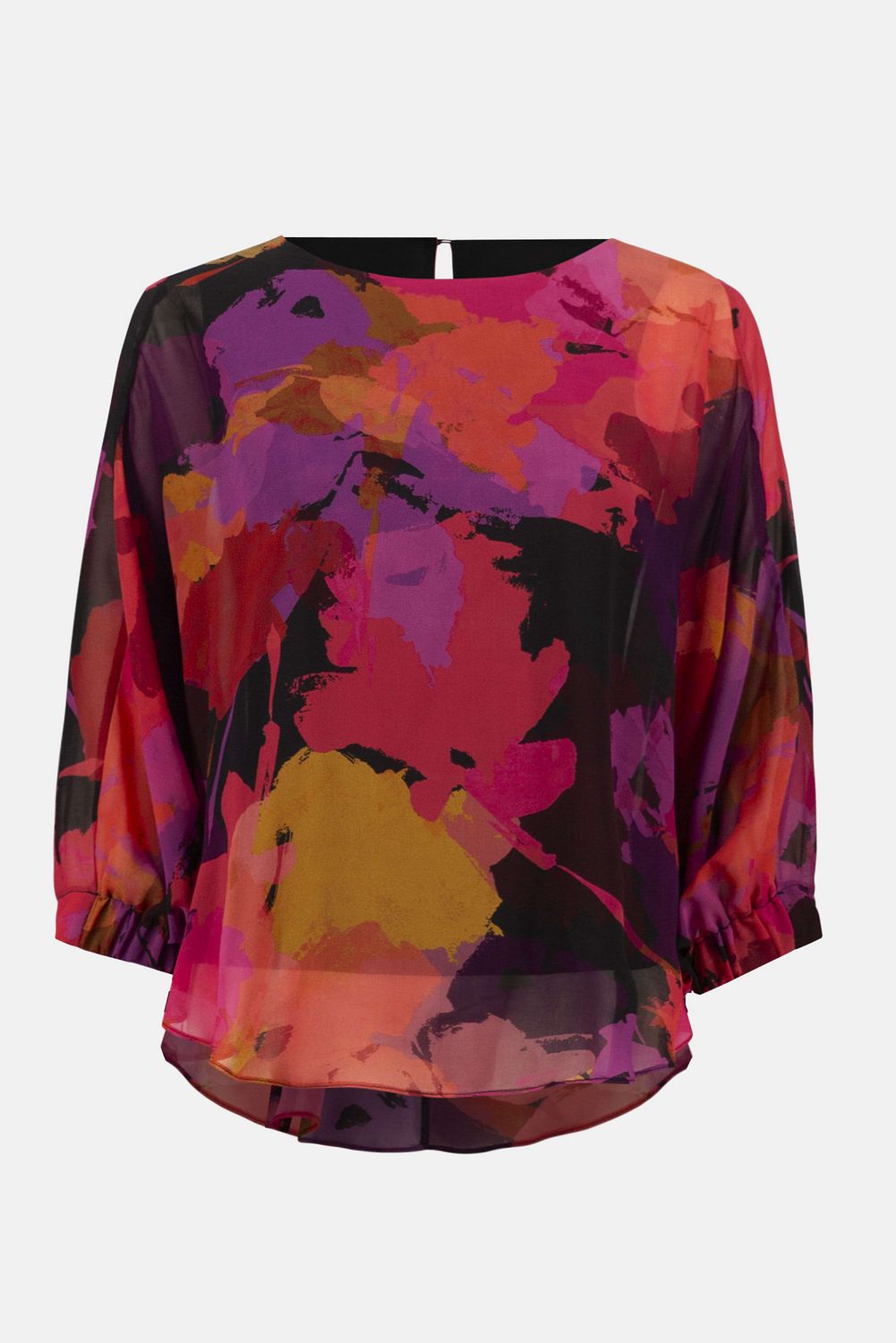 Recycled Chiffon Floral Print Boxy Top 253257, Color: Black/Multi, Size: 8