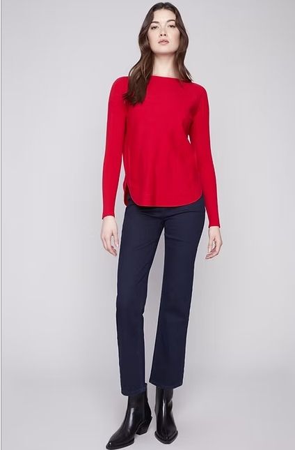Round Hem Lace Up Sweater C2170Z-464A, Color: Crimson Red, Size: XS